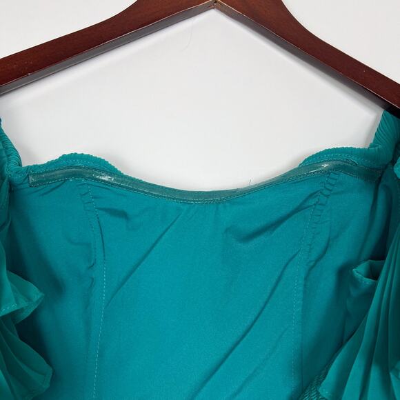 Anthropologie Hutch Green Off The Shoulder Ruffled Column Maxi Dress Size 2 - Picture 10 of 11
